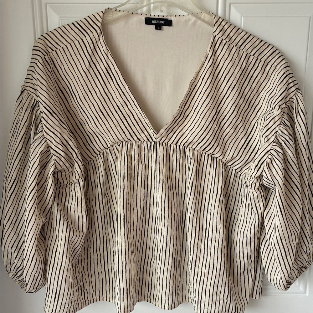 Wishlist Cream V-Neck Blouse with Black Stripes
